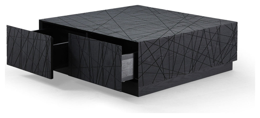 Modrest Kenda Modern Black Oak Square Coffee Table With Storage