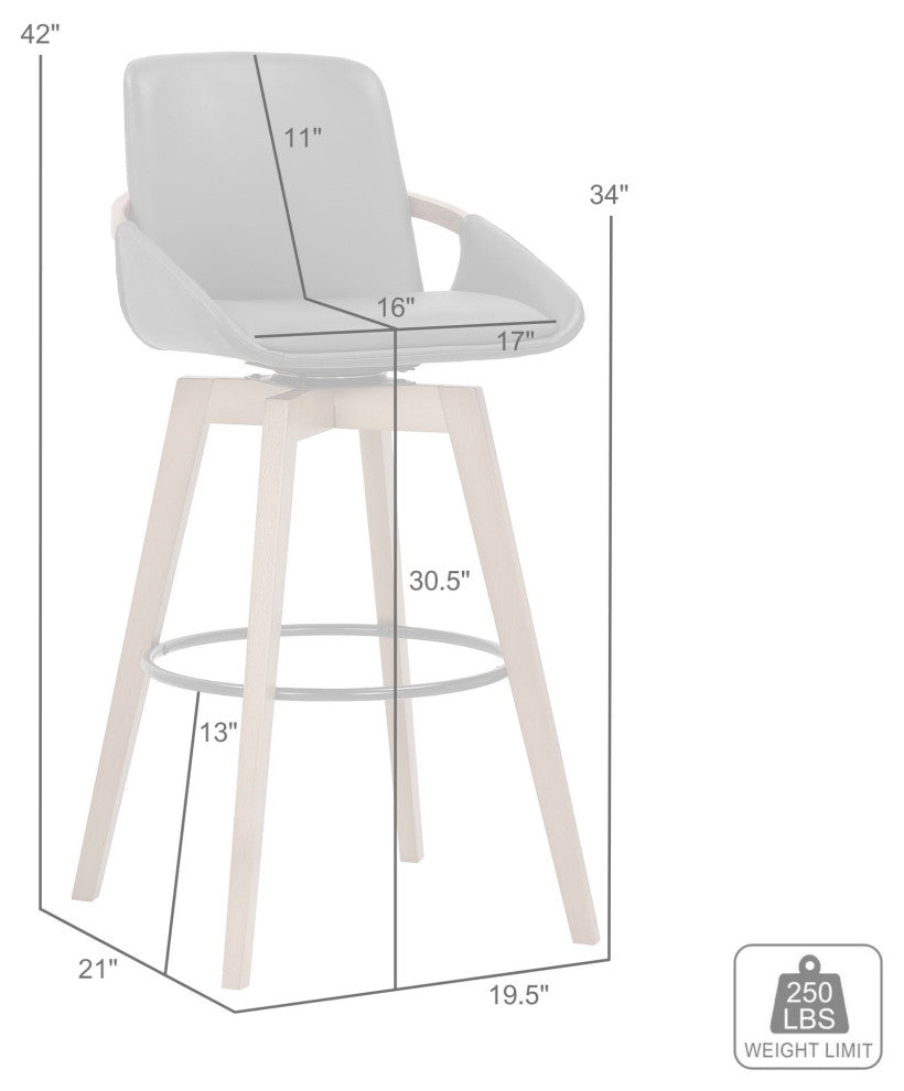Baylor Swivel Wood Stool, Faux Leather, Gray/Black, 30" Bar Height