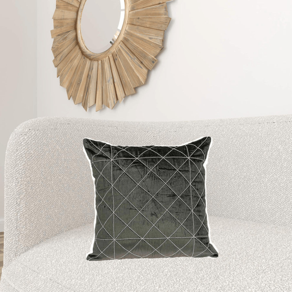 20" X 20" Gray Cotton Blend Zippered Pillow