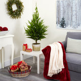 3.5' Cedar Pine Natural Look Artificial Tree, Decorative Planter