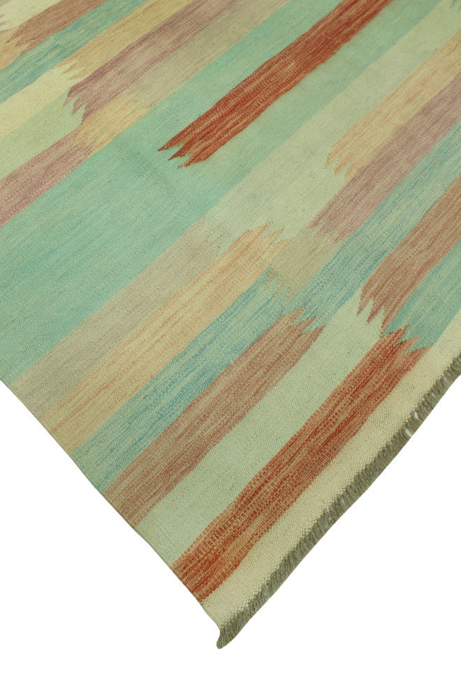 Sun Faded Flatweave Jaan Blue/Rust Rug, 6'5 x 9'8