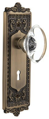 Double Egg & Dart Plate With Oval Clear Crystal Knob, Antique Brass