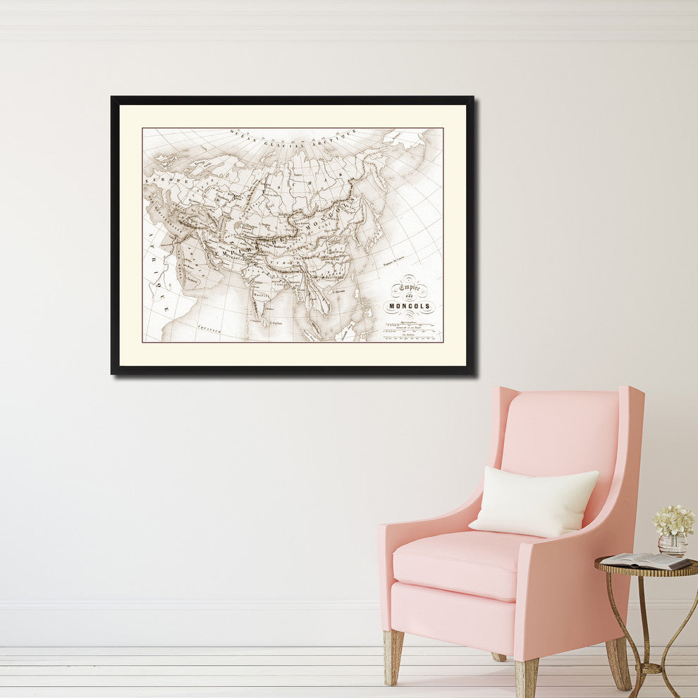 Mongolian Empire Asia Vintage Sepia Map Canvas Print, 28"x37"