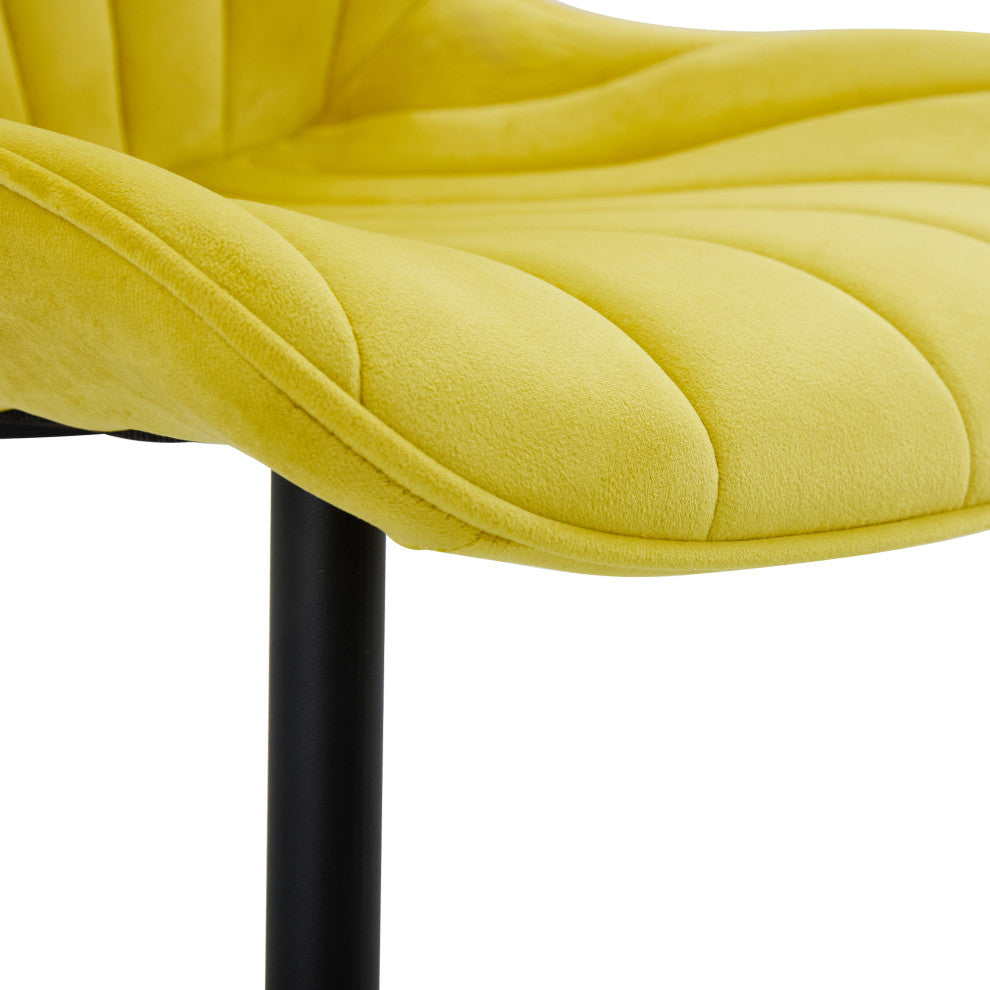 20 in.W Indoor Velvet 4 Dining Chairs with Cushions and Coated Legs, Yellow