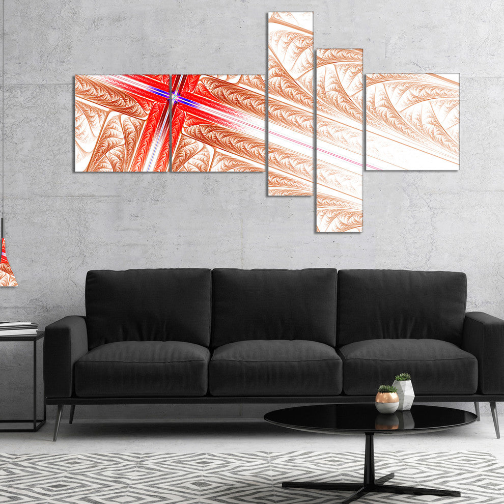 Red Fractal Cross Design, Abstract Art on Canvas, 60"x32", 5 panels