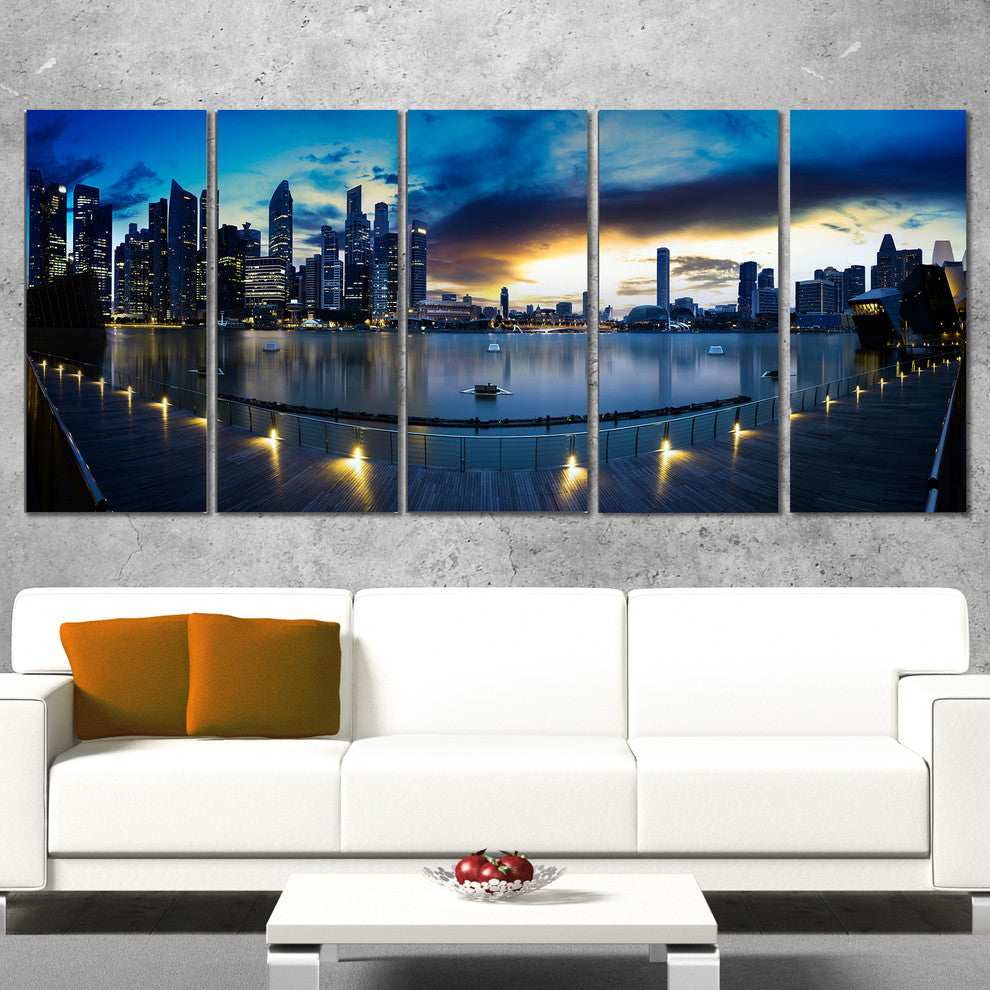 "View From Marina Bay Sands" Panorama Cityscape Canvas Print60"x28", 5-Panels