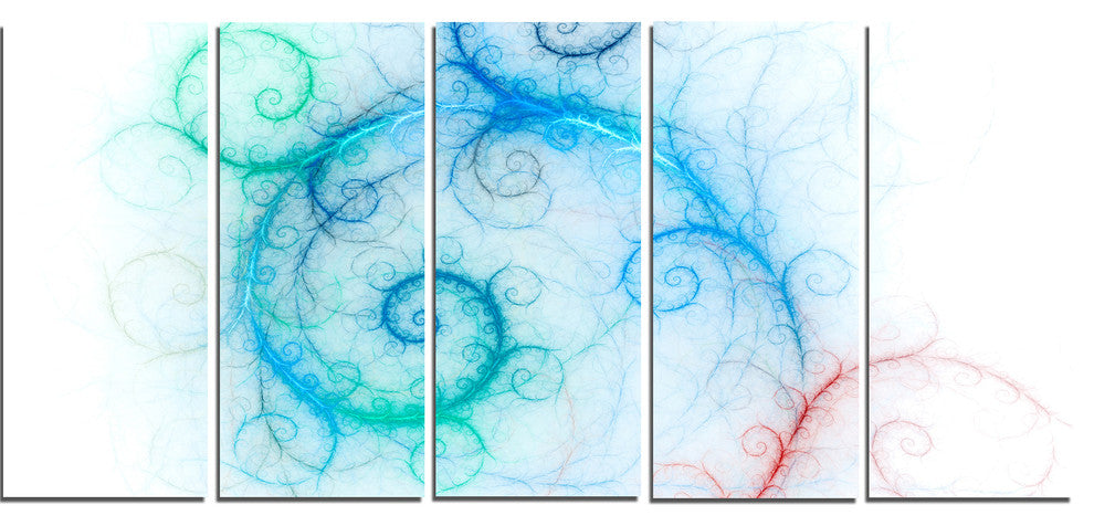 Beautiful Blue Fractal Pattern, Abstract Wall Art Canvas, 60"x28", 5 Panels