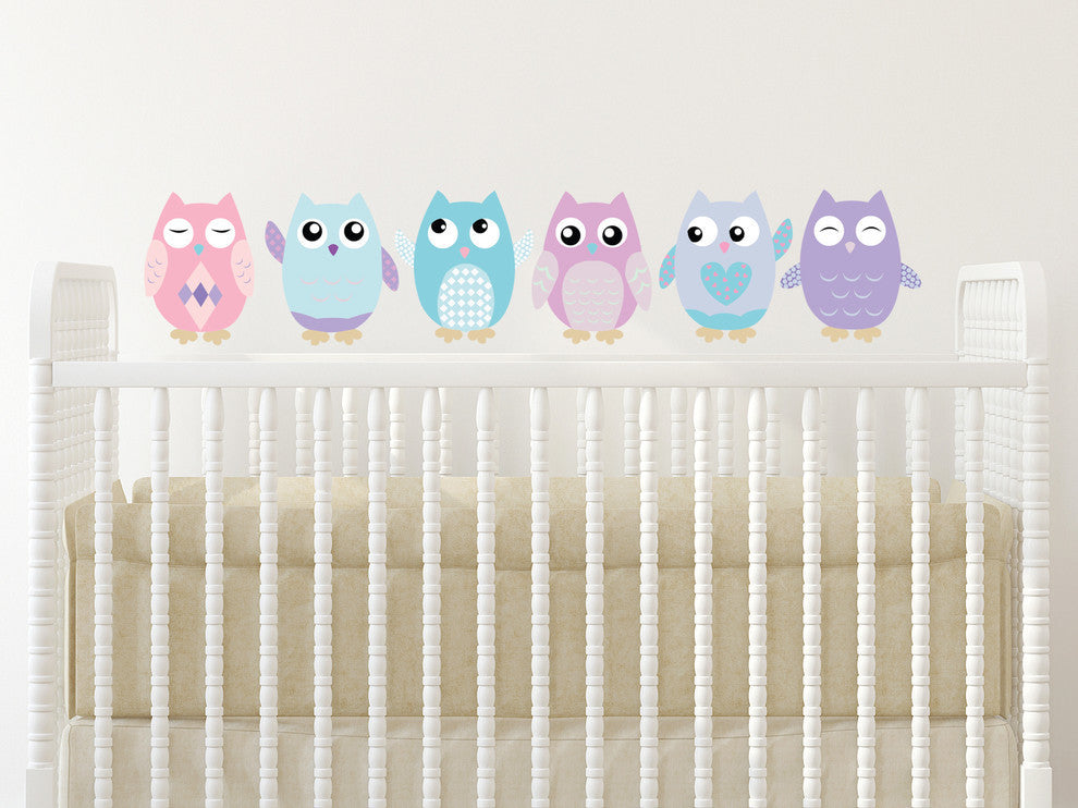 Owls Fabric Wall Decals, Set of 6, Pink, 6" Tall