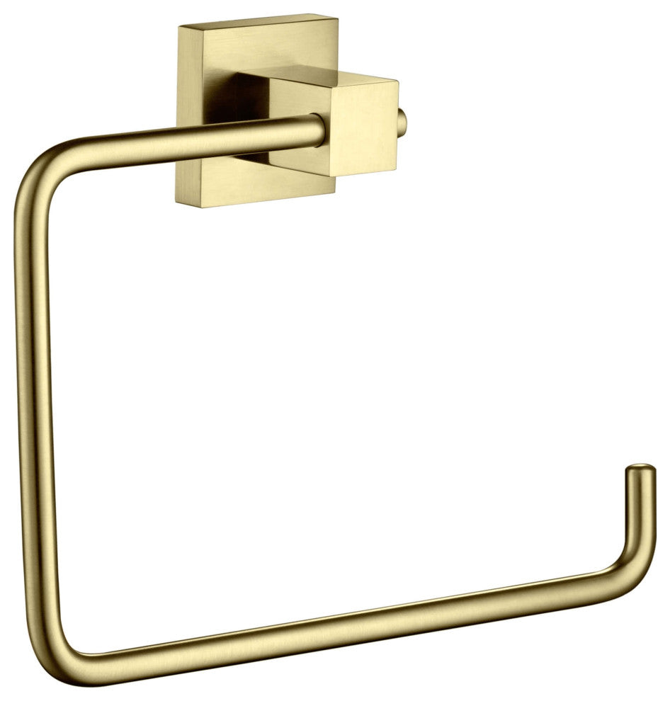 Cube Bathroom Towel Ring, Brushed Gold