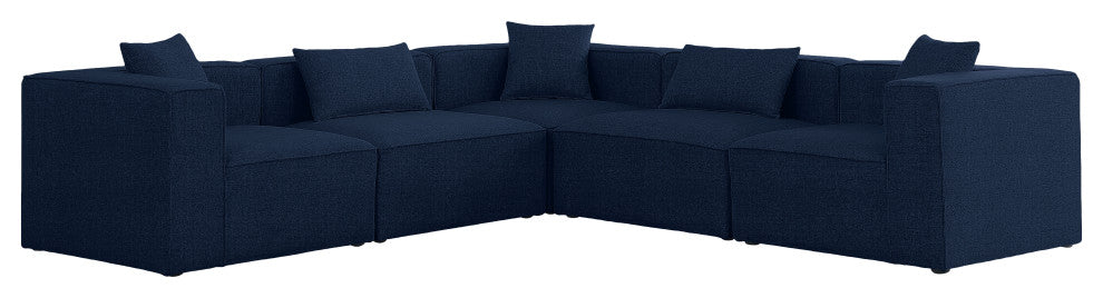 Cube Upholstered Modular Sectional, Navy, 5-Piece: 2 Armless Chair, 3 Corner Chair, Linen Texured Fabric