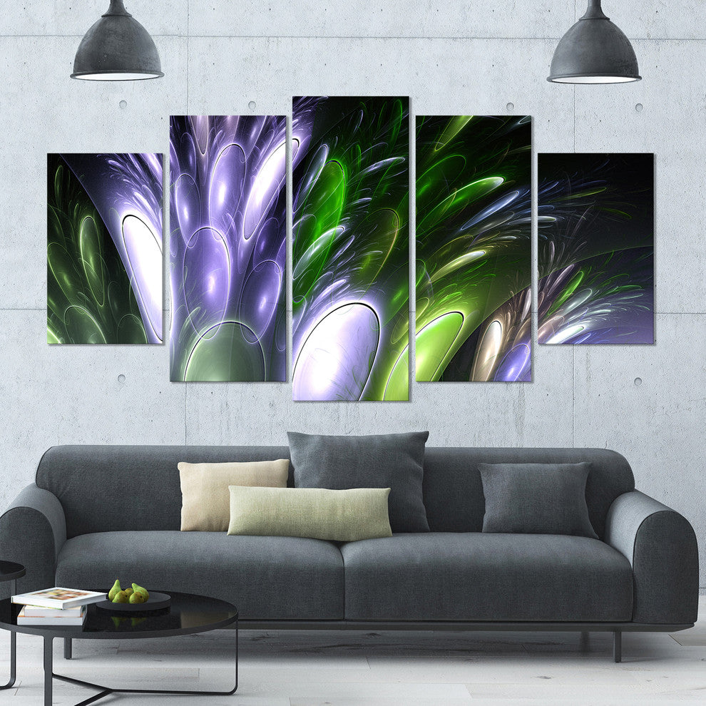 Mysterious Psychedelic Flower, Contemporary Wall Art Canvas, 60"x32", 5 Panels