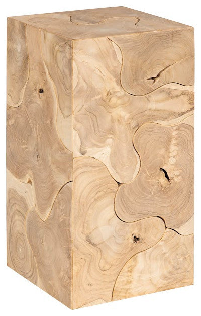 Teak Slice Pedestal, Square, Bleached, Small