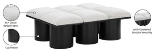 Pavilion Boucle Fabric Upholstered 6-Piece Modular Bench, Cream, Black Finish