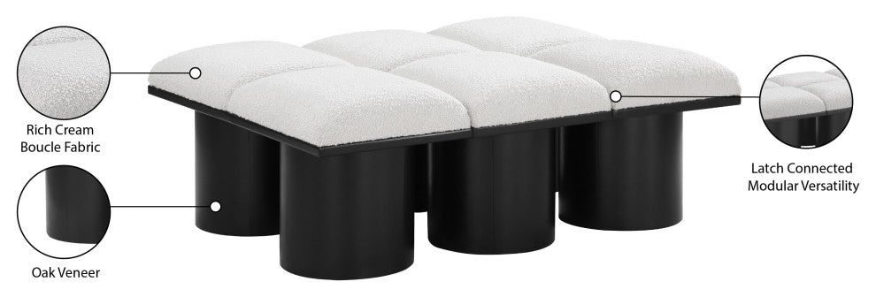 Pavilion Boucle Fabric Upholstered 6-Piece Modular Bench, Cream, Black Finish
