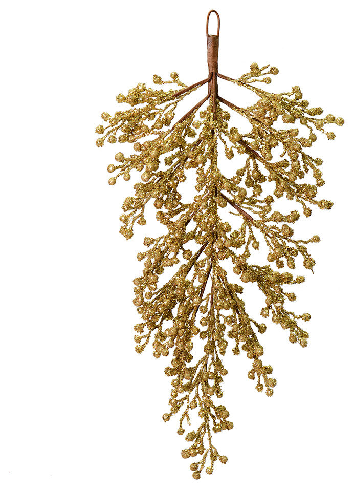 Glitter Berry Artificial Christmas Teardrop , Gold, 33"