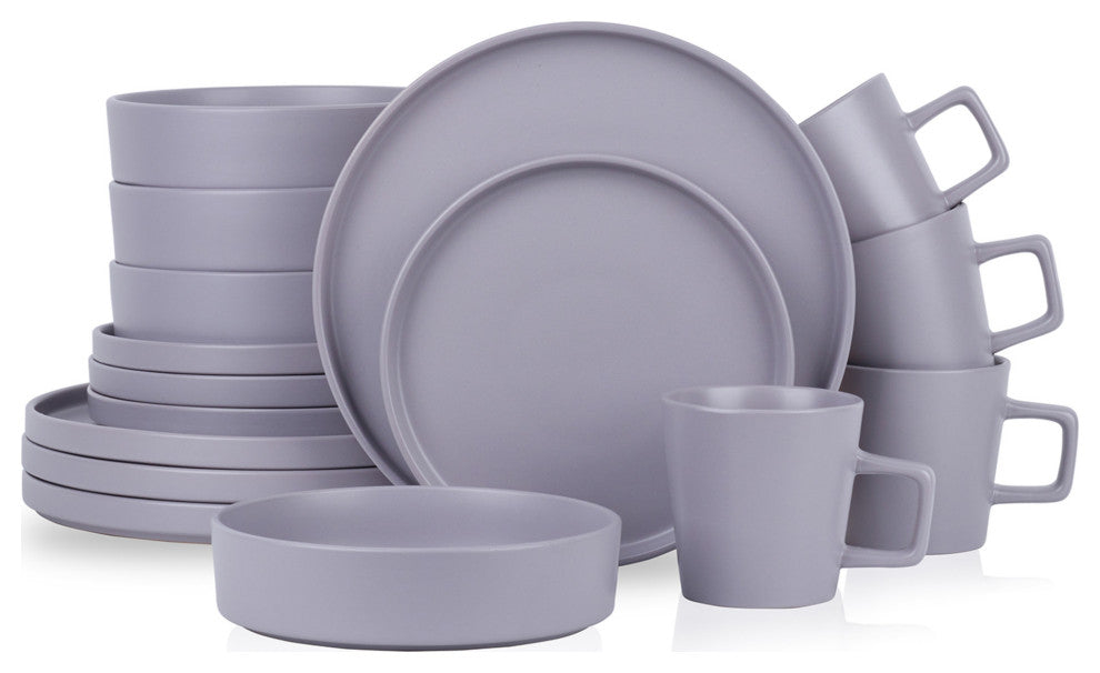 Stone Lain Cleo Stoneware 16 Piece Dinnerware Set, Light Gray