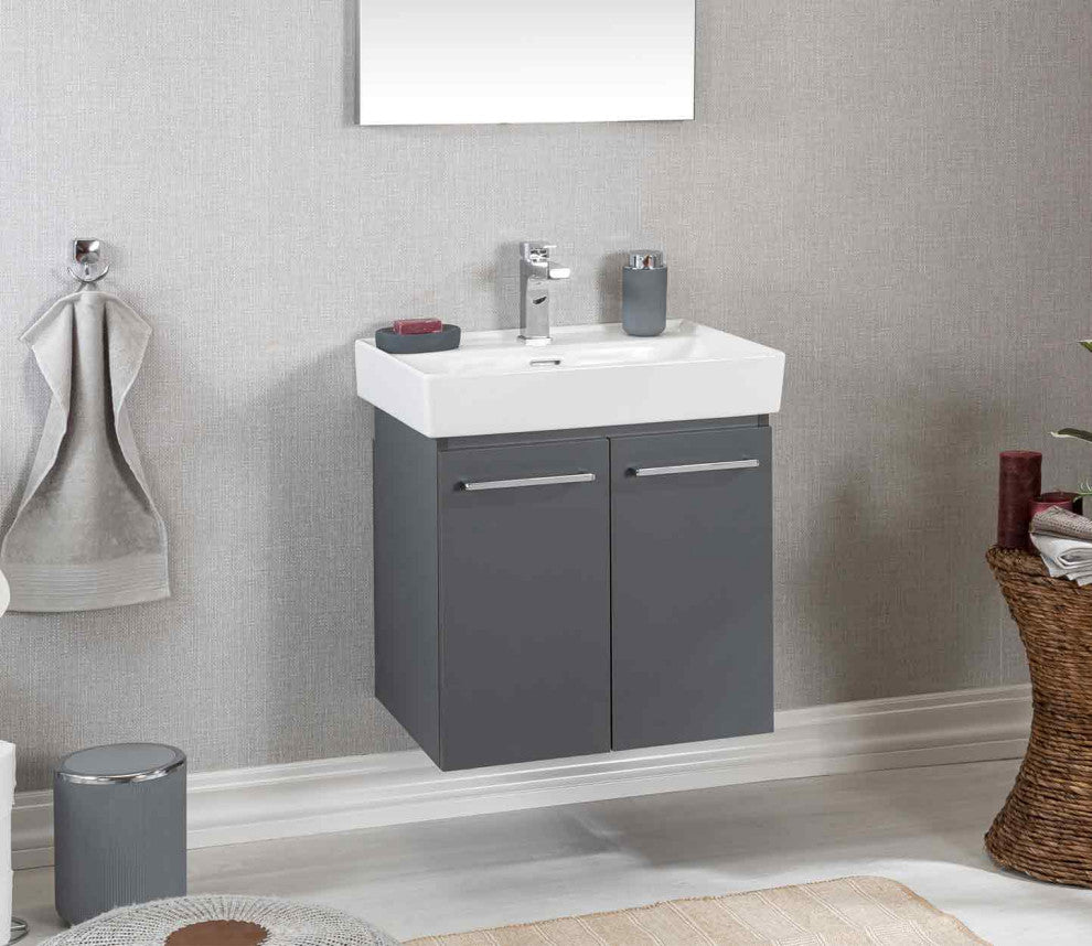 Vita Collection Gray Bathroom Vanity With Sink, Mirror, Countertop, 24