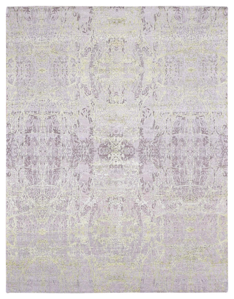 Light Gray Hand Knotted Wool And Silk Transitional/Modern Design Rug, 9'x11'9"