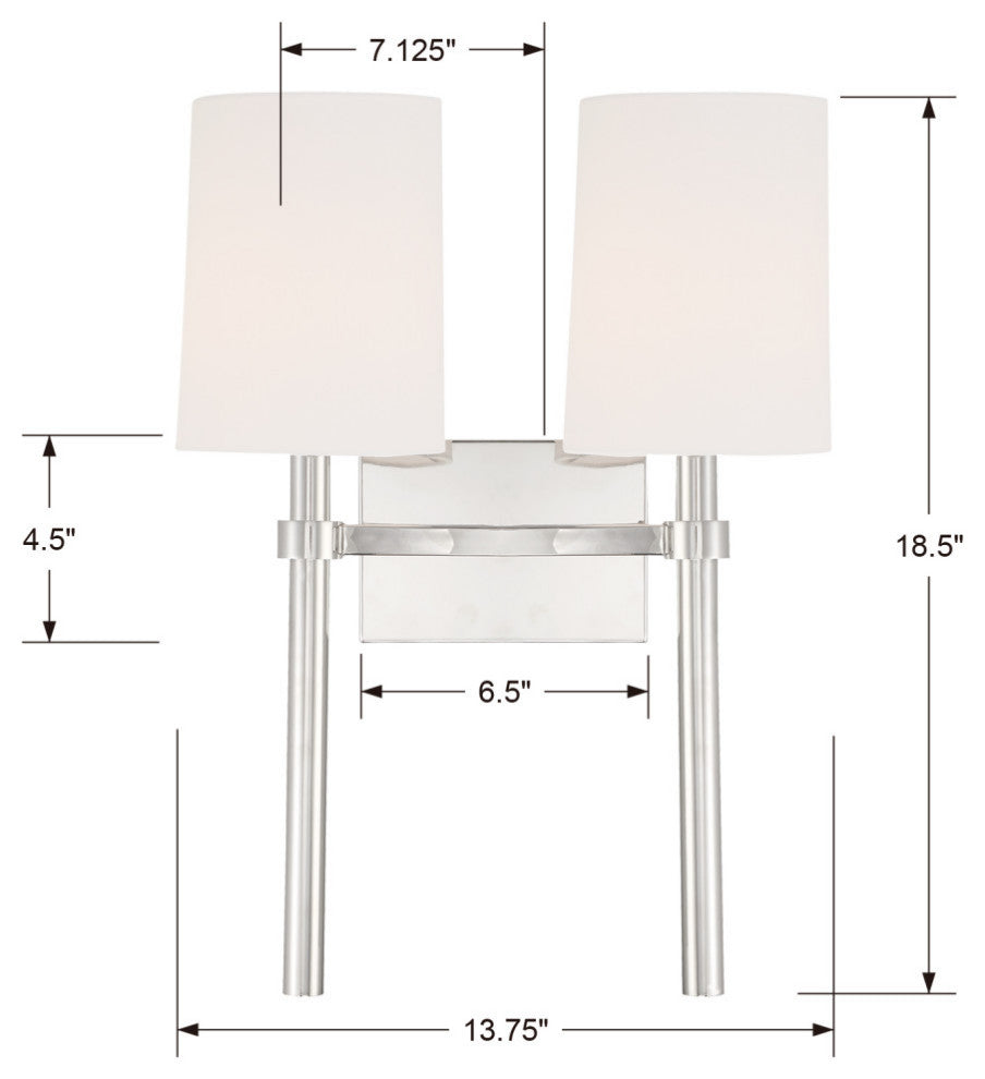 Bromley 2 Light Polished Nickel Wall Mount