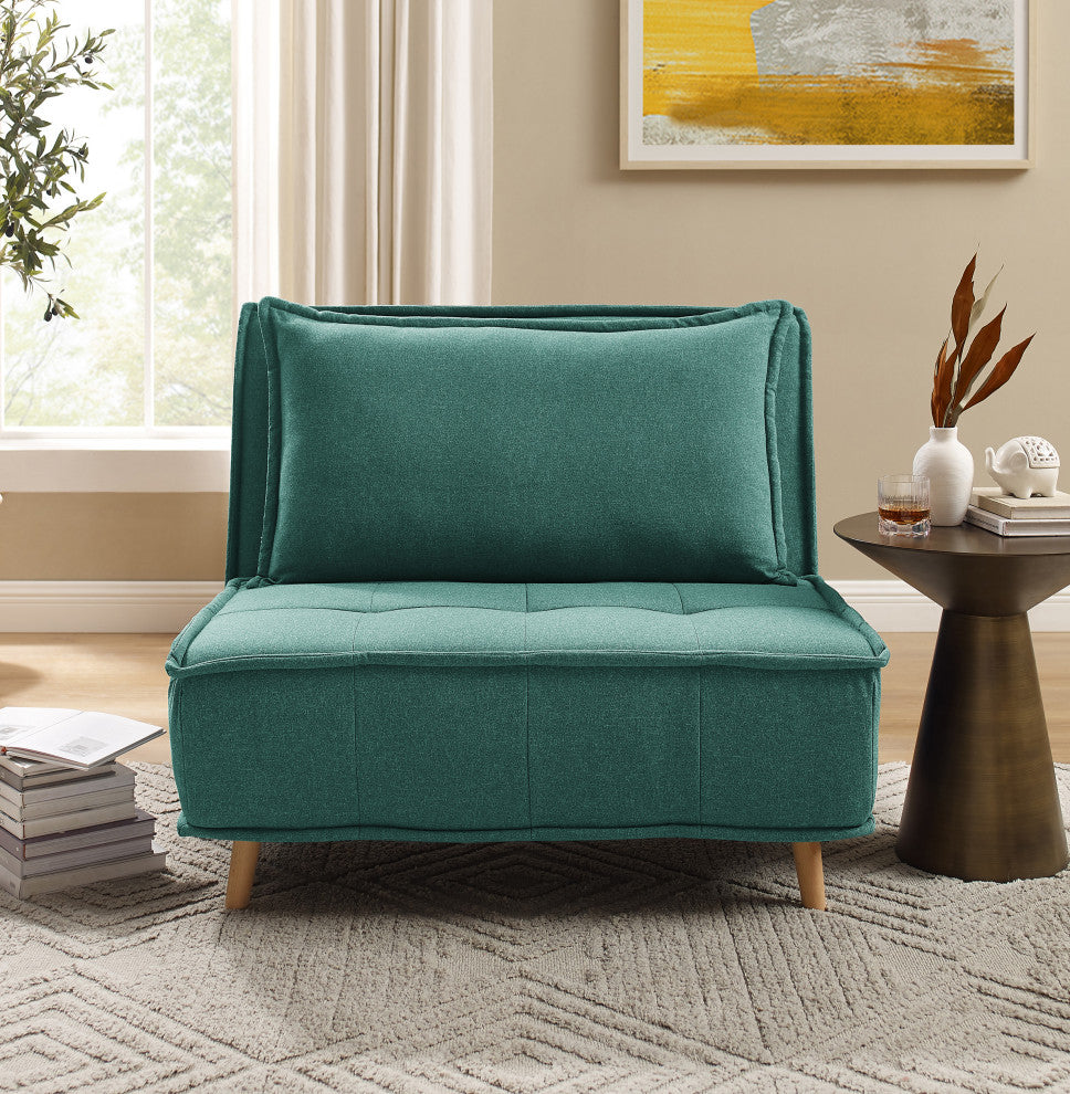 Modern Fabric Upholstered Convertible Sofa Bed Folding Sleeper Chair, Green