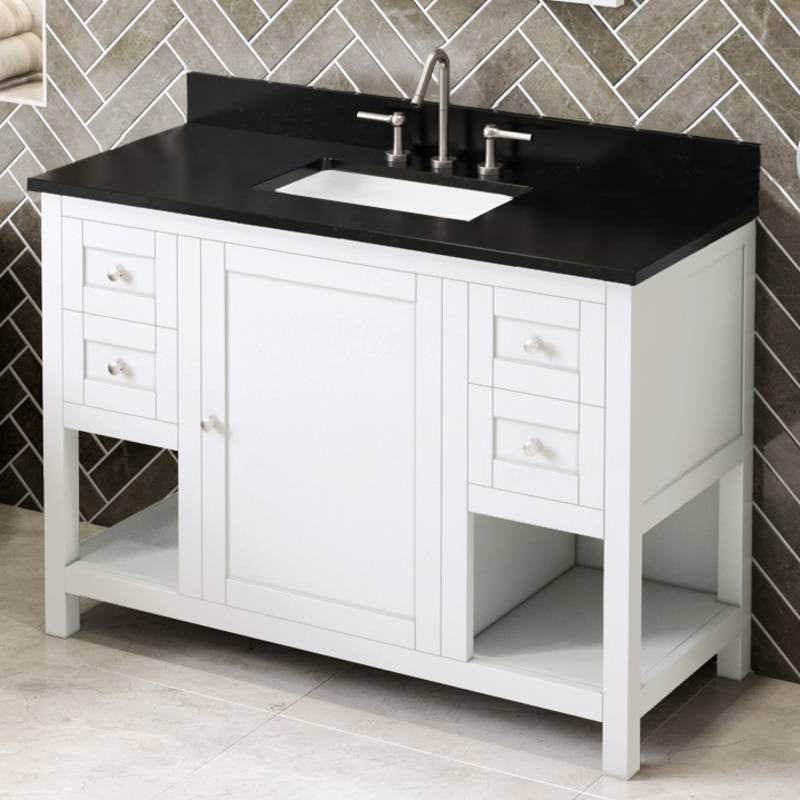Astoria Transitional 48" White Vanity, Black Granite Vanity Top