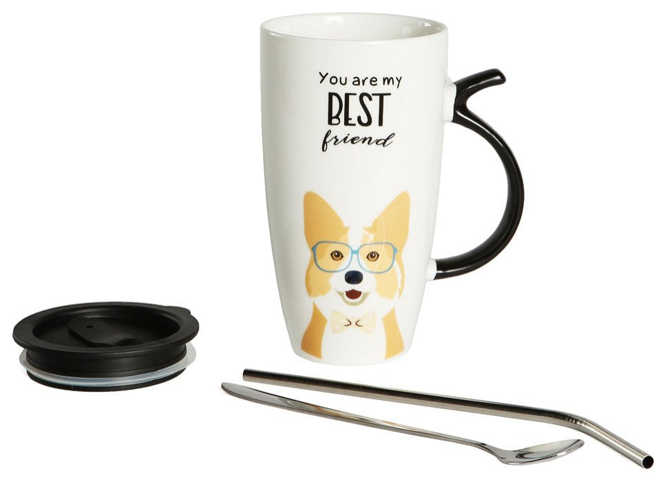 Best Friend Mug Set With Lid, Metal Straw and Spoon