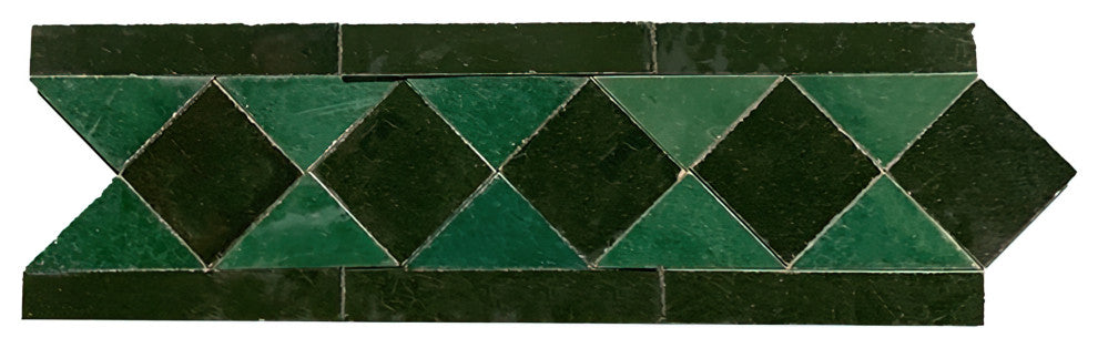 Contemporary Zellige Border, 12"x3 3/4"x1/2", Hunter Green/Green