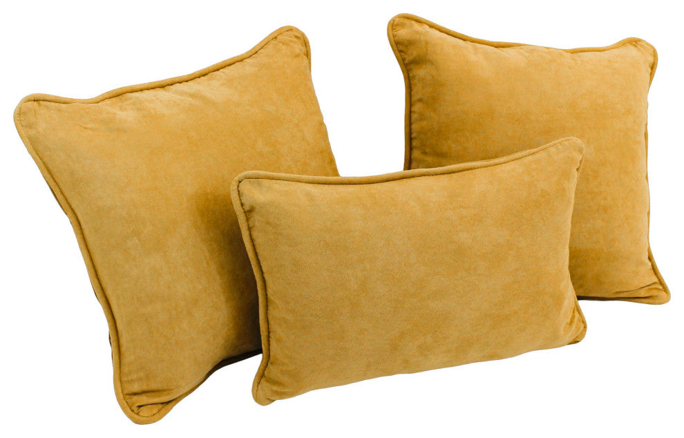 Double-Corded Solid Microsuede Throw Pillows With Inserts, Set of 3, Lemon