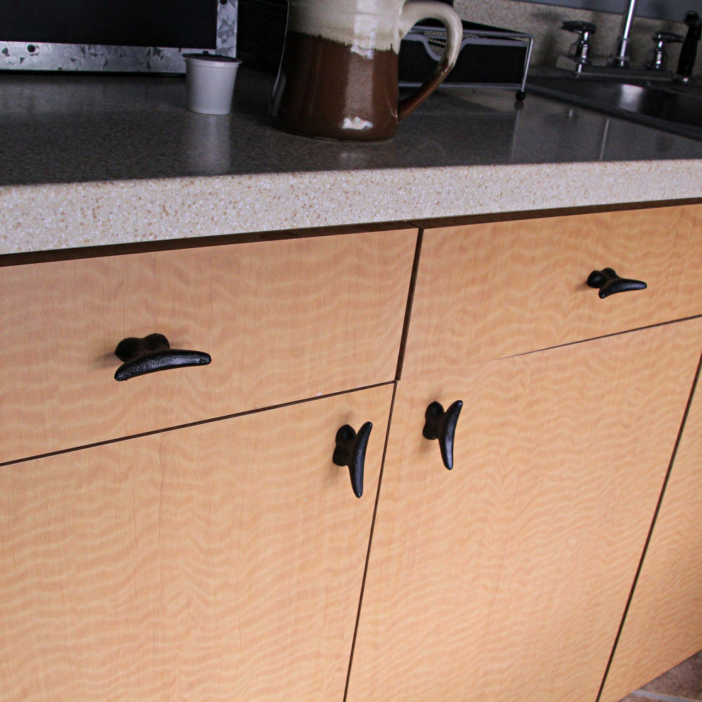 2.5 In Cast Iron Black Nautical Cleat Drawer Pulls Cabinet Knobs Set of 6