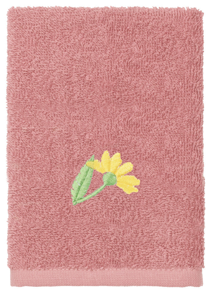 Linum Home Textiles Turkish Cotton Daisy 3-Piece Embellished Towel Set, Tea Rose