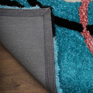 Hand Tufted Shag Polyester Area Rug Geometric Turquoise K00021, [Rectangle] 6'x9'