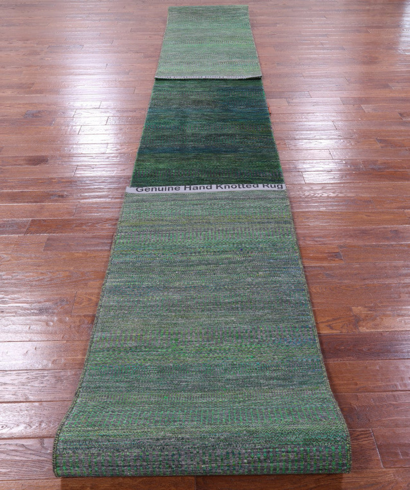 Runner Wool and Silk Super Savannah Gabbeh Hand-Knotted Rug 2' 5" X 27' 8" Q8992