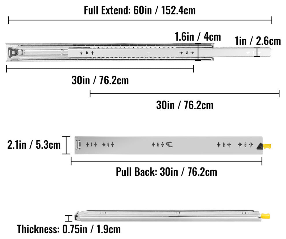 VEVOR Drawer Slides Ball Bearing Full Extension, 30 Inch, 250 Lbs
