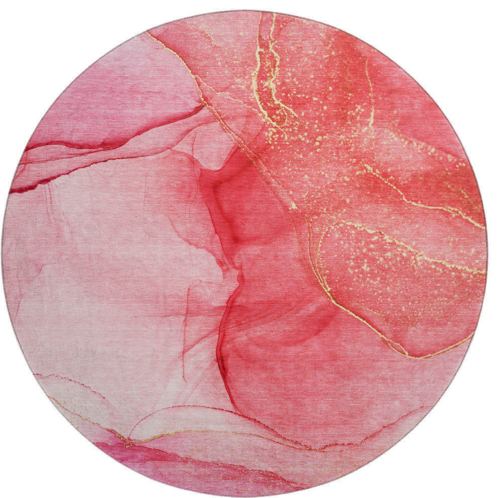 Premium Machine Washable Mayfield AMF507 Pink 8'' x 8'' Round Rug