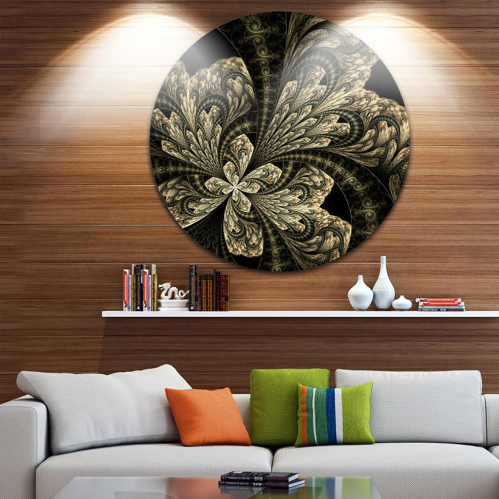 Symmetrical Brown Fractal Flower, Floral Round Wall Art, 36"