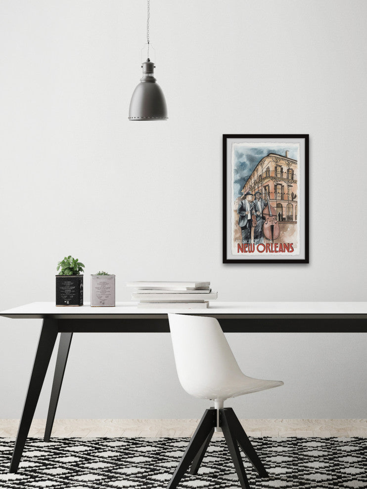 "Double Bassist" Framed Painting Print, 30x45