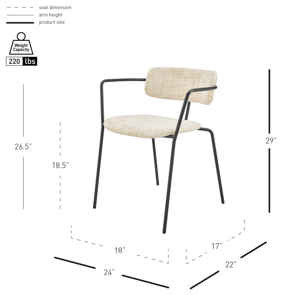 Alivia Fabric Dining Side Arm Chair,, Set of 2, Allure Cream