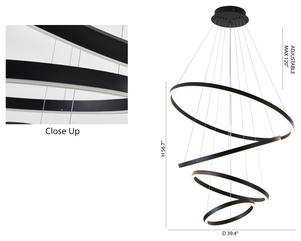 LED Chandelier, Matte Black