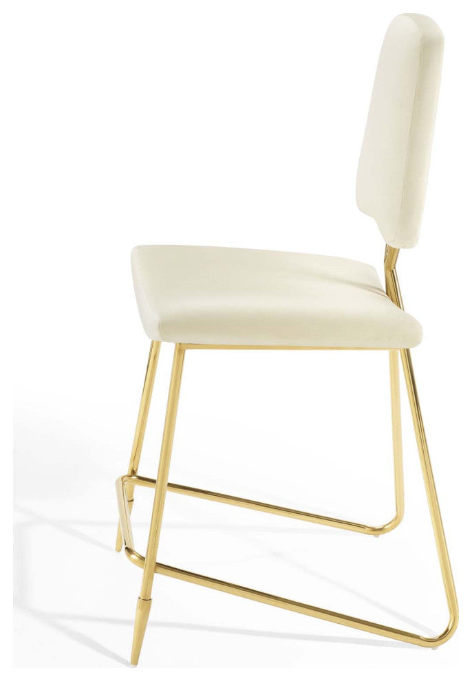 Counter Stool Chair, Set of 2, Velvet, Metal, Ivory White, Modern, Bar Pub