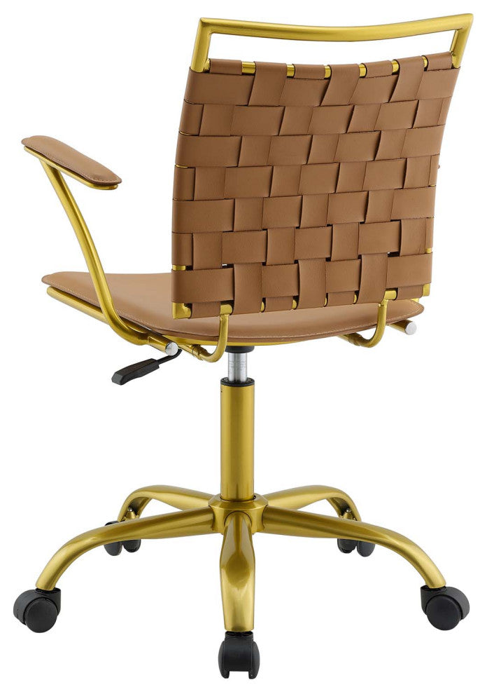 Computer Work Desk Chair, Faux Leather, Tan, Modern, Home Business Office