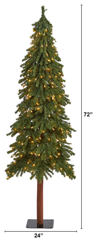 6' Grand Alpine Faux Xmas Tree W/Lights & 601 Bendable Branches W/Natural Trunk