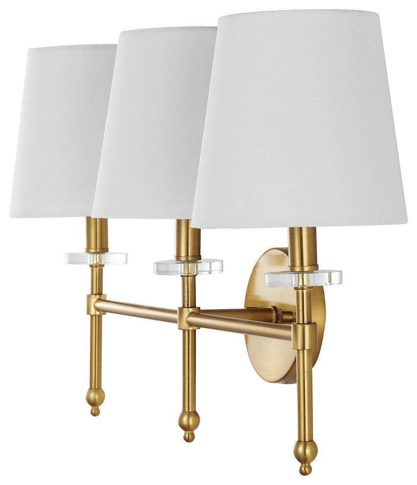 Olivia Modern Midcentury Iron LED Vanity, Brass Gold, 3-Light