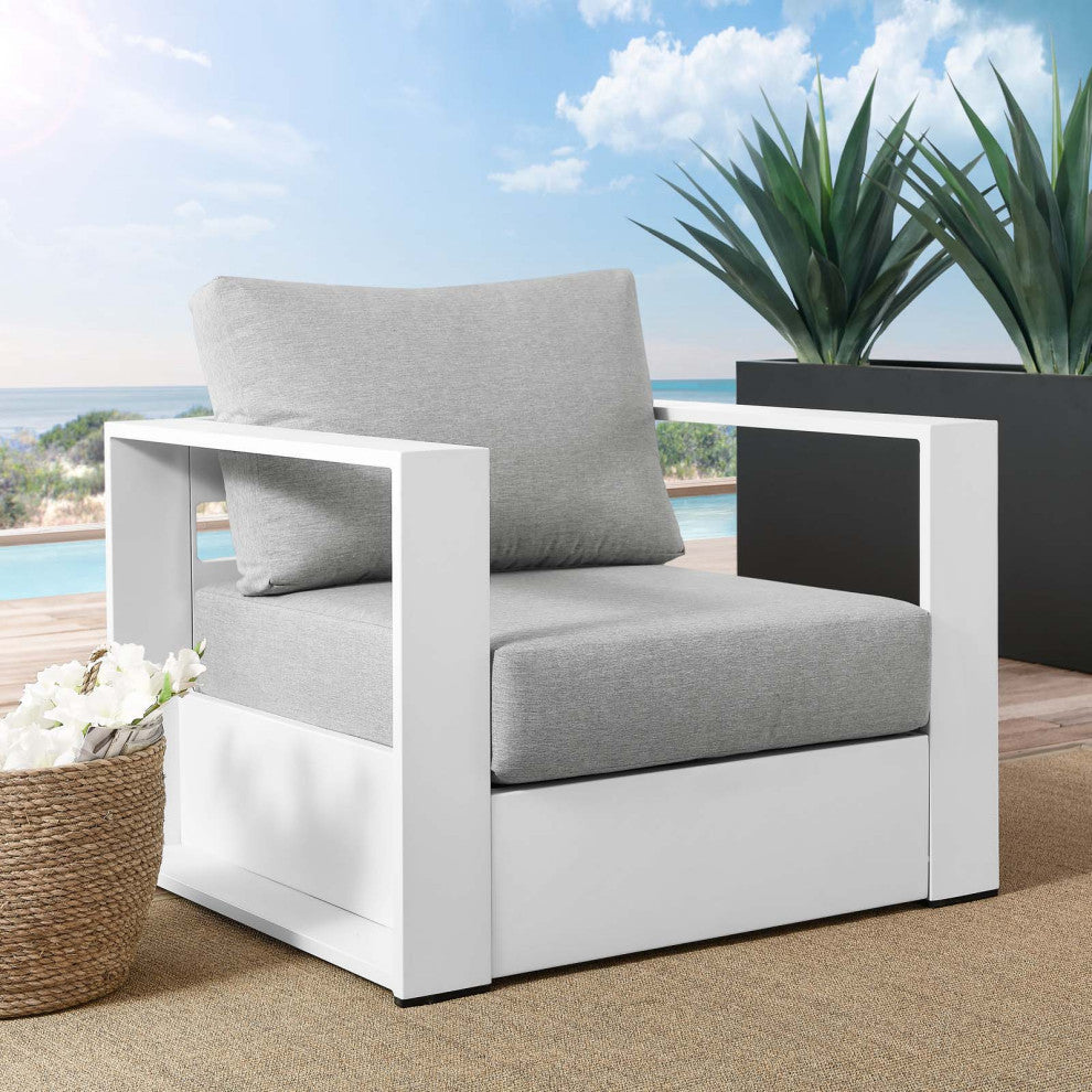 Lounge Chair Armchair, White Gray, Aluminum, Modern, Outdoor Hospitality