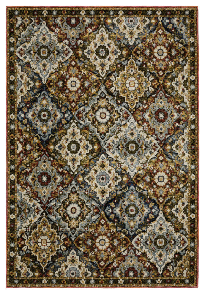 Adeline Traditional Panel Medallions Red/ Multi Area Rug 8'6" x 11'7"