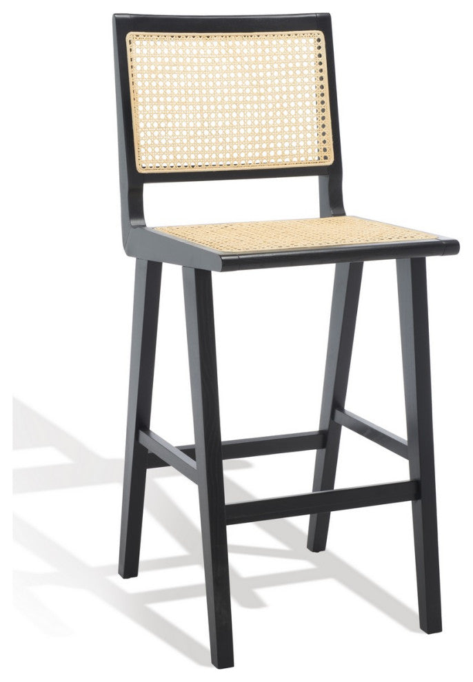 Safavieh Couture Hattie French Cane Barstool, Black/Natural