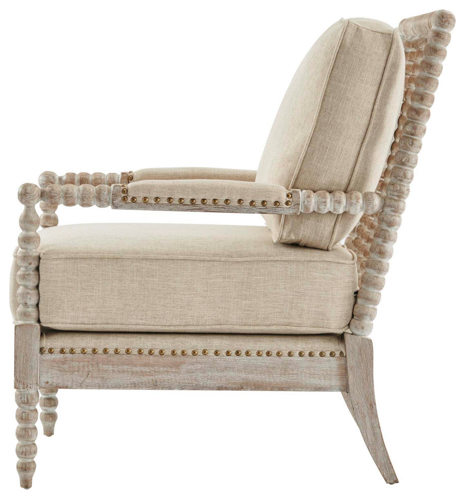 Armchair Accent Chair, Nailhead, Beige, Fabric, Modern, Lounge Cafe Hospitality