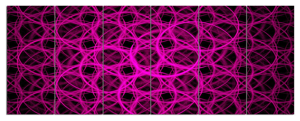 Pink Unusual Fractal Metal Grill, Abstract Canvas Wall Art, 70"x28", 6 Panels