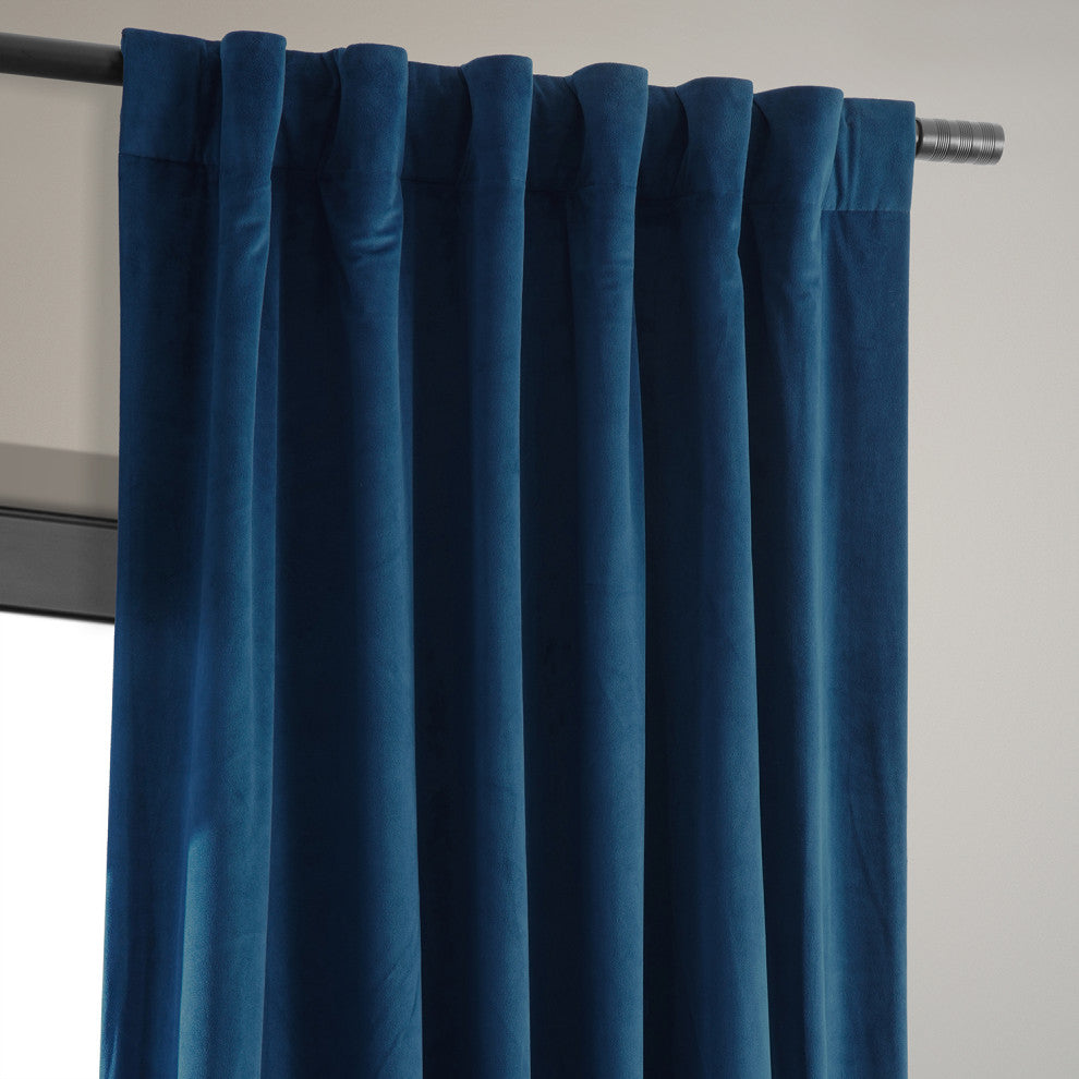Signature Blackout Velvet Curtain Single Panel, Union Blue, 50"x84"