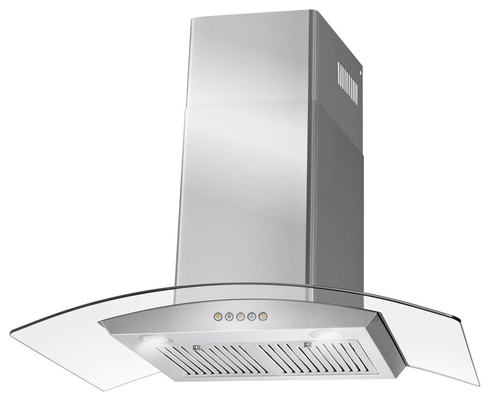 Cosmo 380 CFM Wall Mount Vent Range Hood With Permanent Filters & Glass Canopy, 36", Ductless