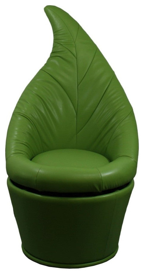 48" Green Faux Leather Leaf Back Swivel Armless Accent Chair